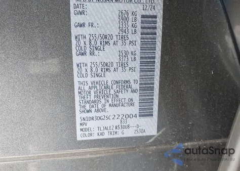 2025 Nissan Pathfinder Platinum Fwd from USA, damaged, VIN 5N1DR3DG2SC222004